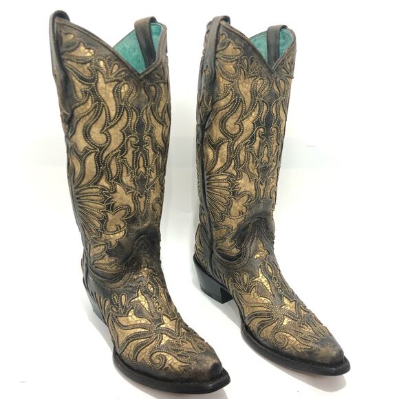 Corral Boots Gold Inlay Embroidery Western Boots CC3814 Multicolor Size 7 M - Picture 3 of 14
